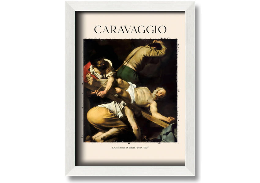 Canvas print of Crucifixion Of Saint Peter by Caravaggio, mounted on a box frame, showcasing vibrant colors and intricate details.